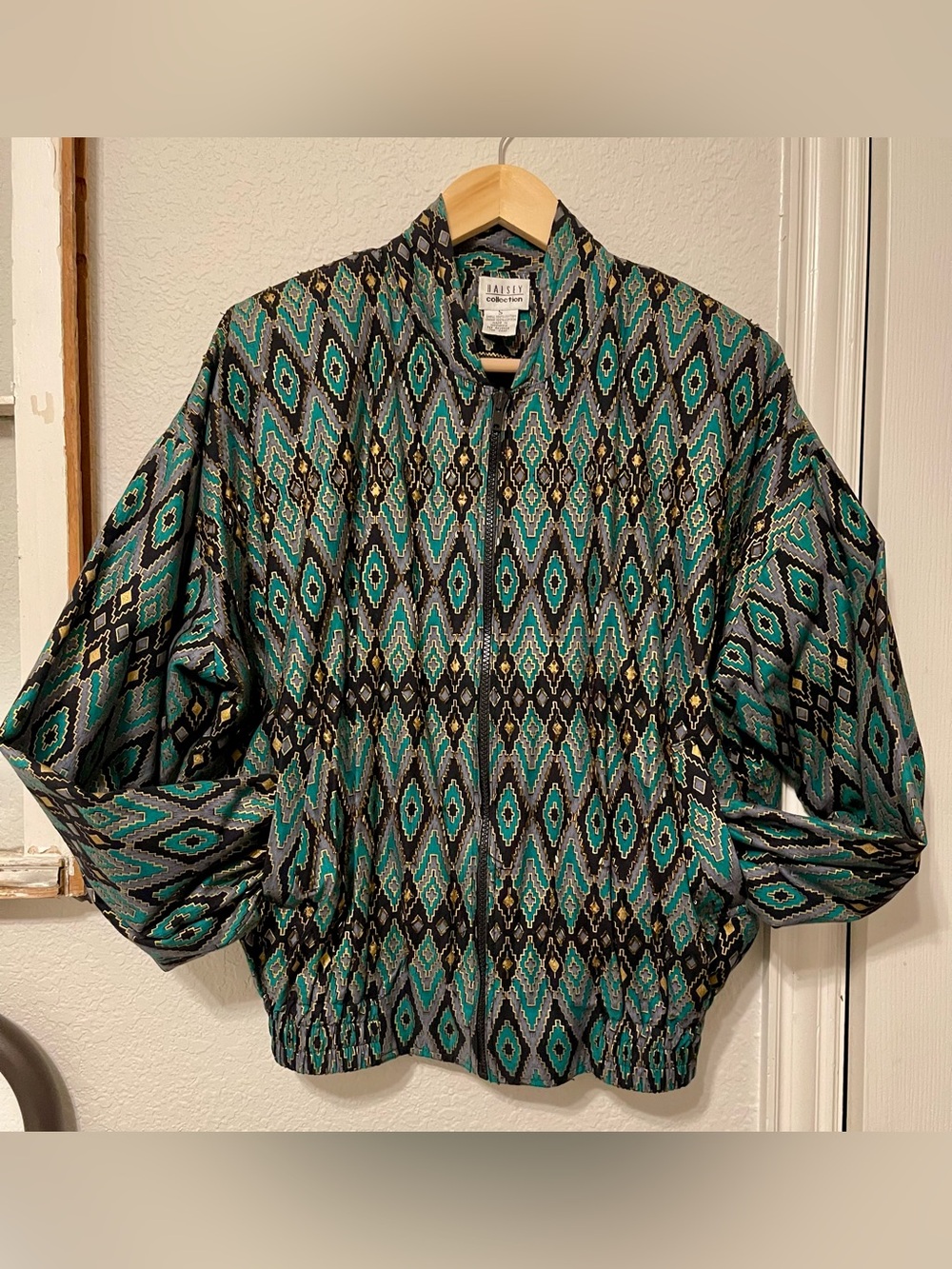 VTG Halsey Collection Beaded Cotton Bomber Jacket Geometric Southwestern Size S
